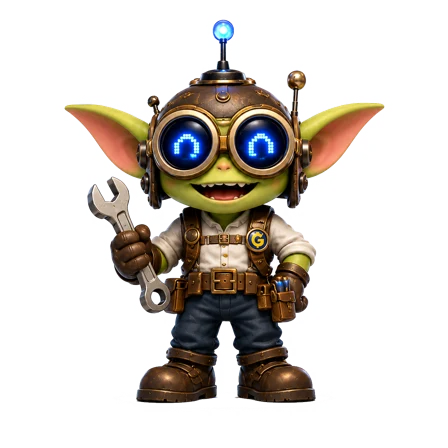 Gizmo, the engineer mascot, holding a wrench.